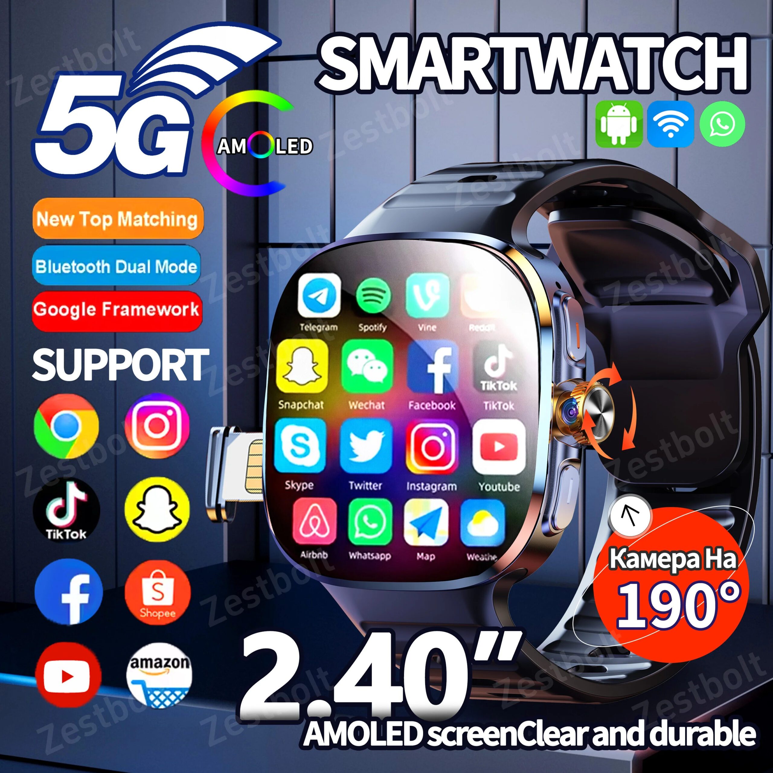 PTA approved Amoled Edge Display  Ultra Sim  M99 4G  LTE Android 10.0 Smartwatch 2.4inch Large Amoled Screen Game Smart Watch 2100Mah Battery For Men Women Adult Student