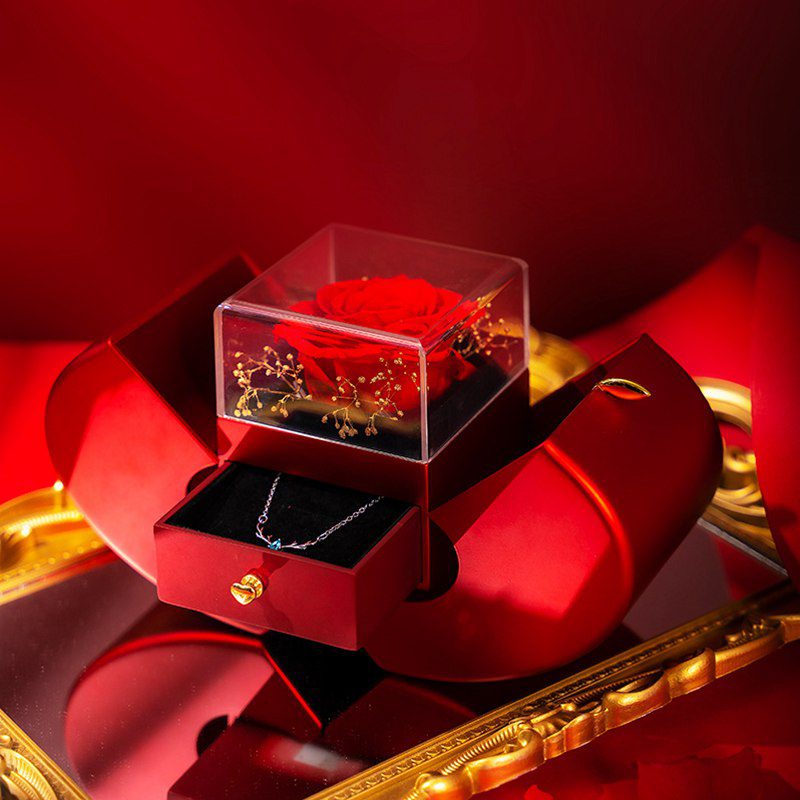 Fashion Jewelry Box Red Apple Gift Necklace Eternal Rose For Girl