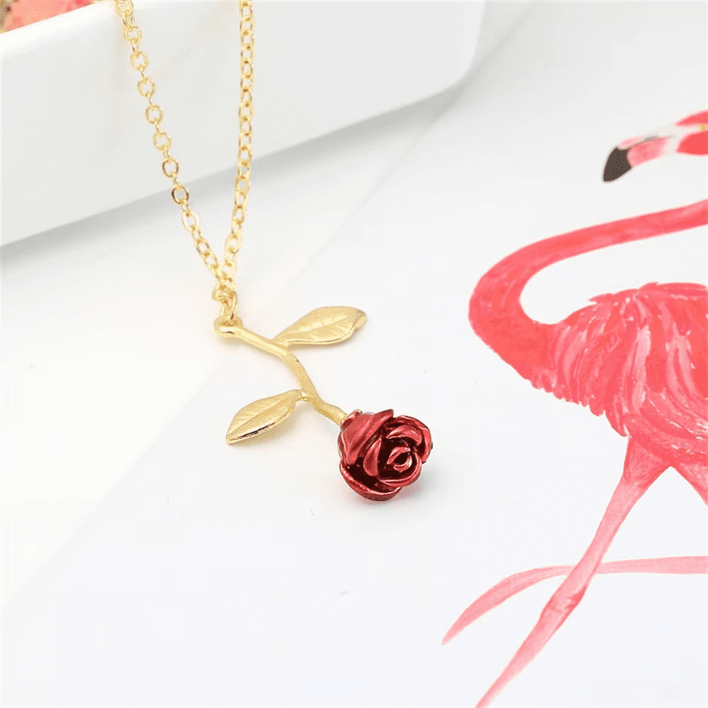Rose Flower Necklace  Charm Necklace Ultimate Rose Flower Beauty and Beast Boho Jewelry Women's  Gift