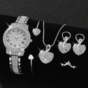 6PCS Luxury Rhinestone Women Watches Jewelry Set Fashion