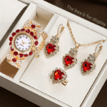 5PCS Luxury Rhinestone Women Watches Jewelry Set Fashion Adjustable Bangle Ladies