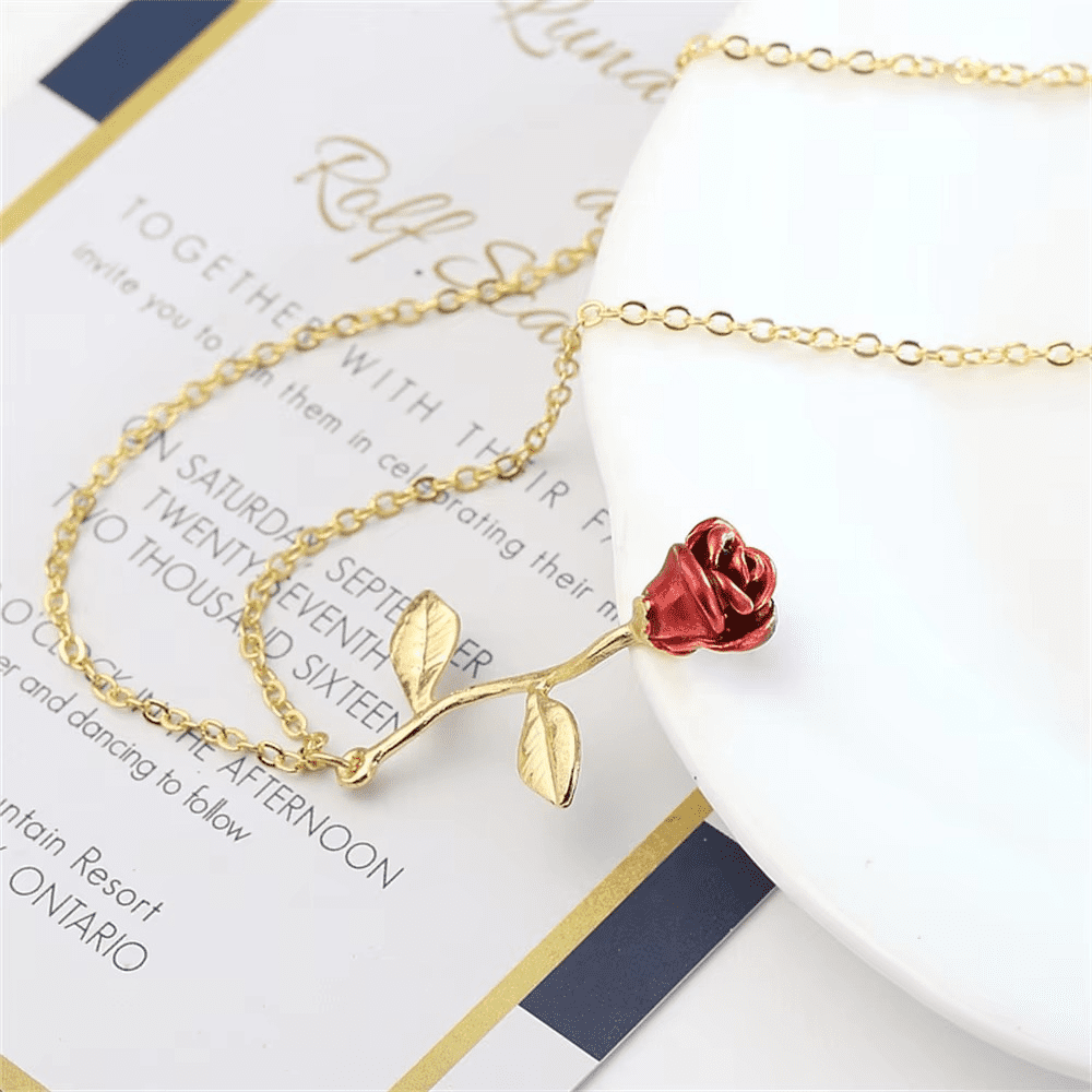Rose Flower Necklace  Charm Necklace Ultimate Rose Flower Beauty and Beast Boho Jewelry Women's  Gift
