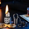 New Mini Dice Lighter Retro Grinding Wheel Metal Lighter Cool and Exquisite Mini Keychain Lighter Outdoor Tool  Gift